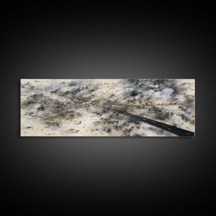 Abstract Aerial Rail Cityscape Wall Art, Urban Wall Art, Modern Canvas Print, Gray Black Statement Office Decor, Large Art