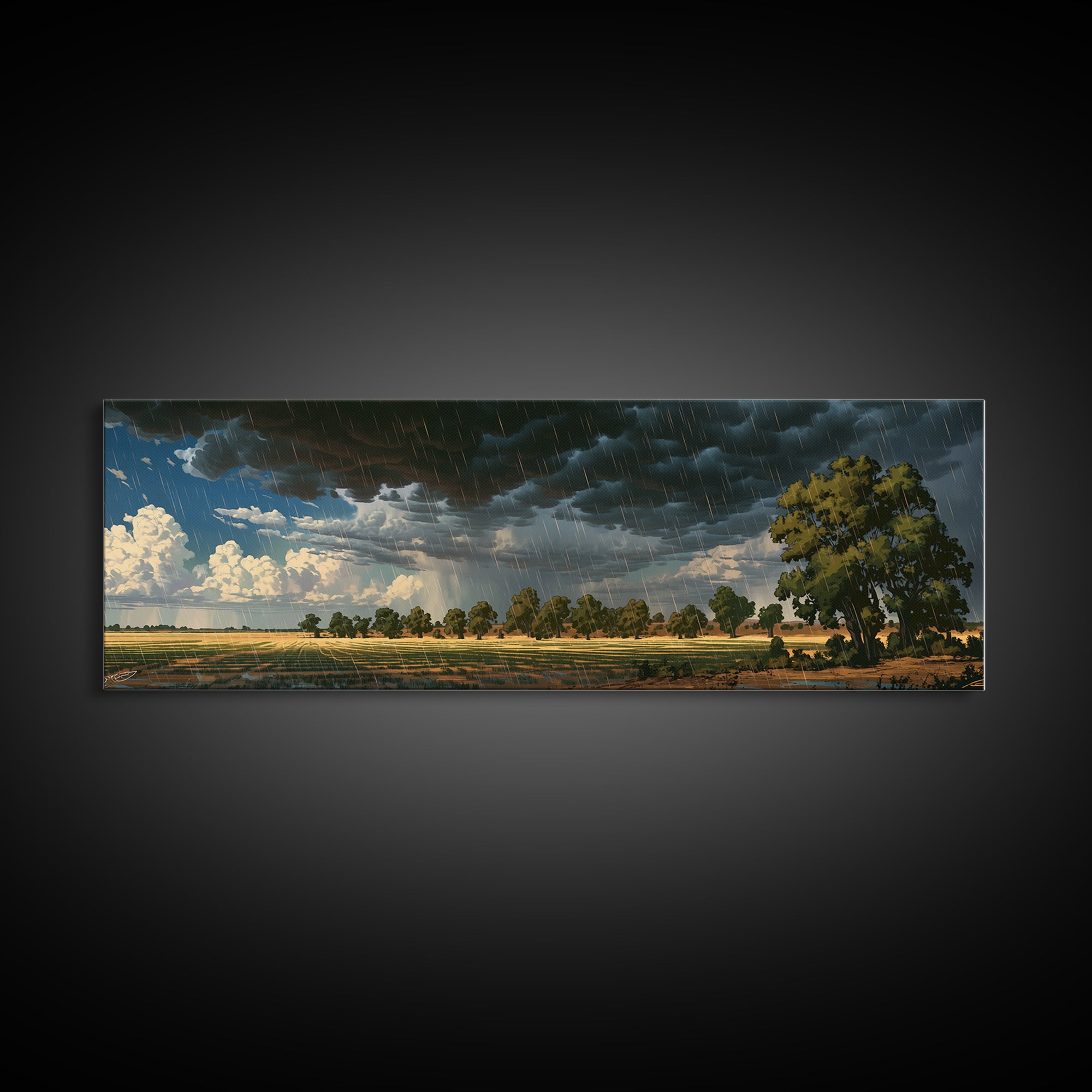 Dark Rainstorm Over Acacia Plain Canvas Print, African Landscape, African Safari Art, Nature Scene Art, Statement Wall Decor