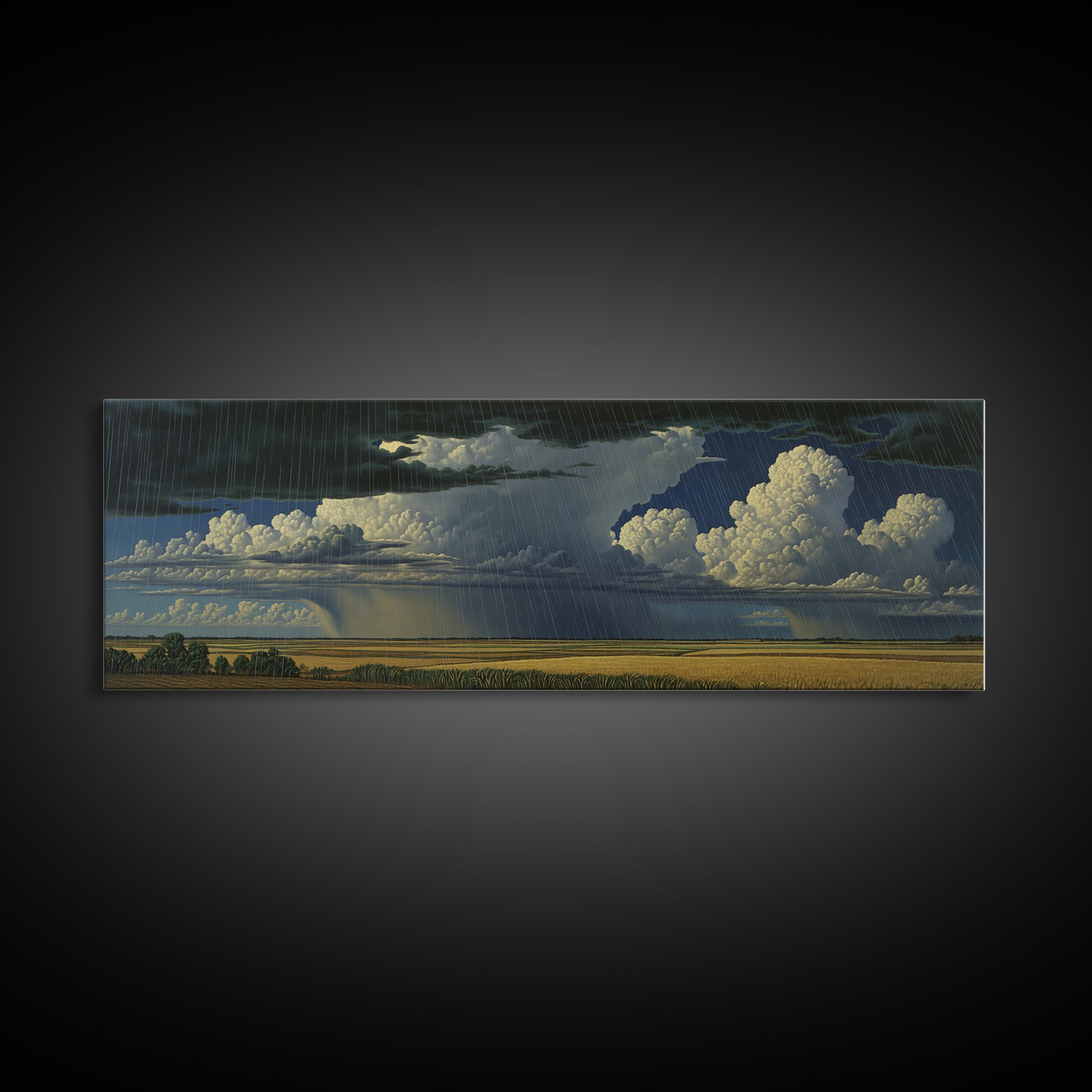 Rain Swept Plains With Thunderclouds Framed Canvas Print, African Landscape, Stormy Nature Scene Art, Large Wall Art Decor