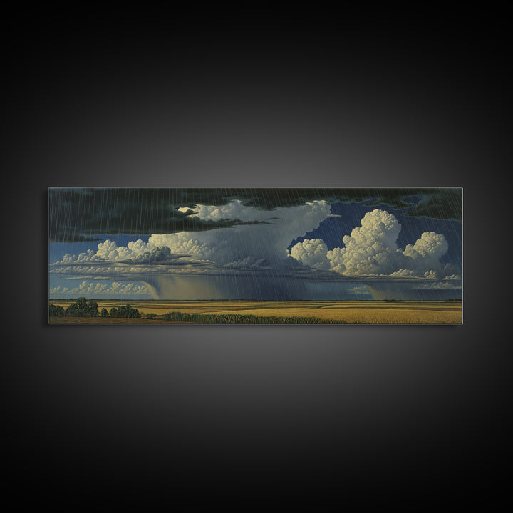 Rain Swept Plains With Thunderclouds Framed Canvas Print, African Landscape, Stormy Nature Scene Art, Large Wall Art Decor