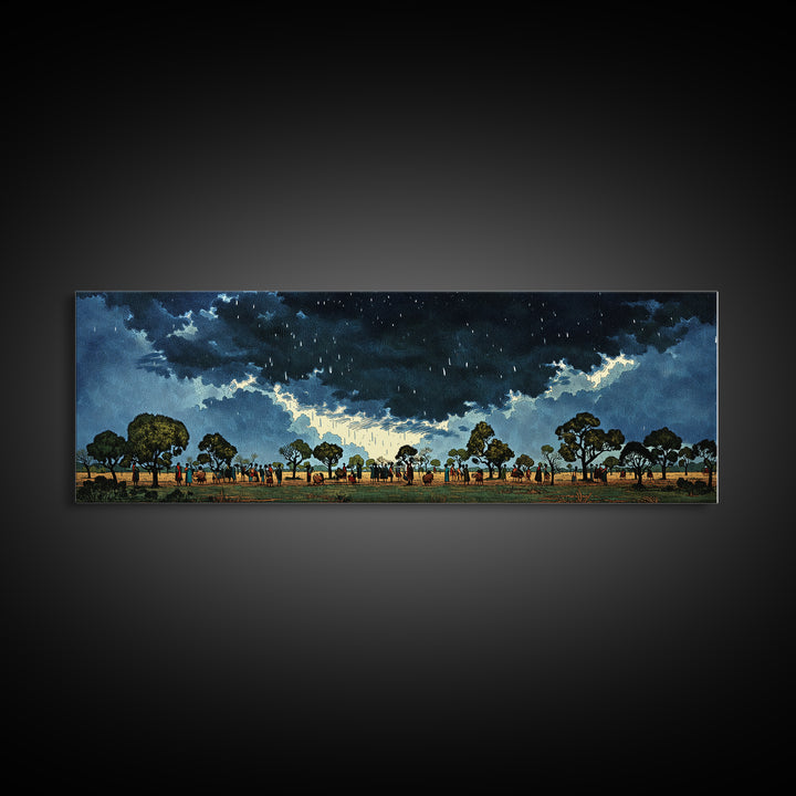 Stormy African Savanna Wall Art, Night Sky Tree Landscape, Afrocentric Canvas Decor, Cultural Safari Living Room Print Gift