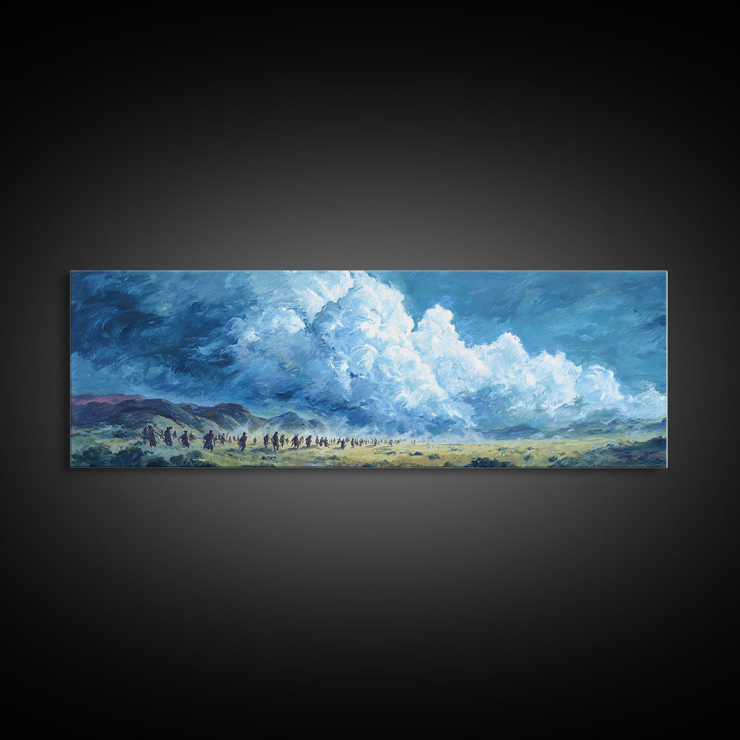 Blue Cloud Procession Wall Art, African Landscape Painting, Modern Canvas Decor, Serene Safari Living Room Art Print Gift