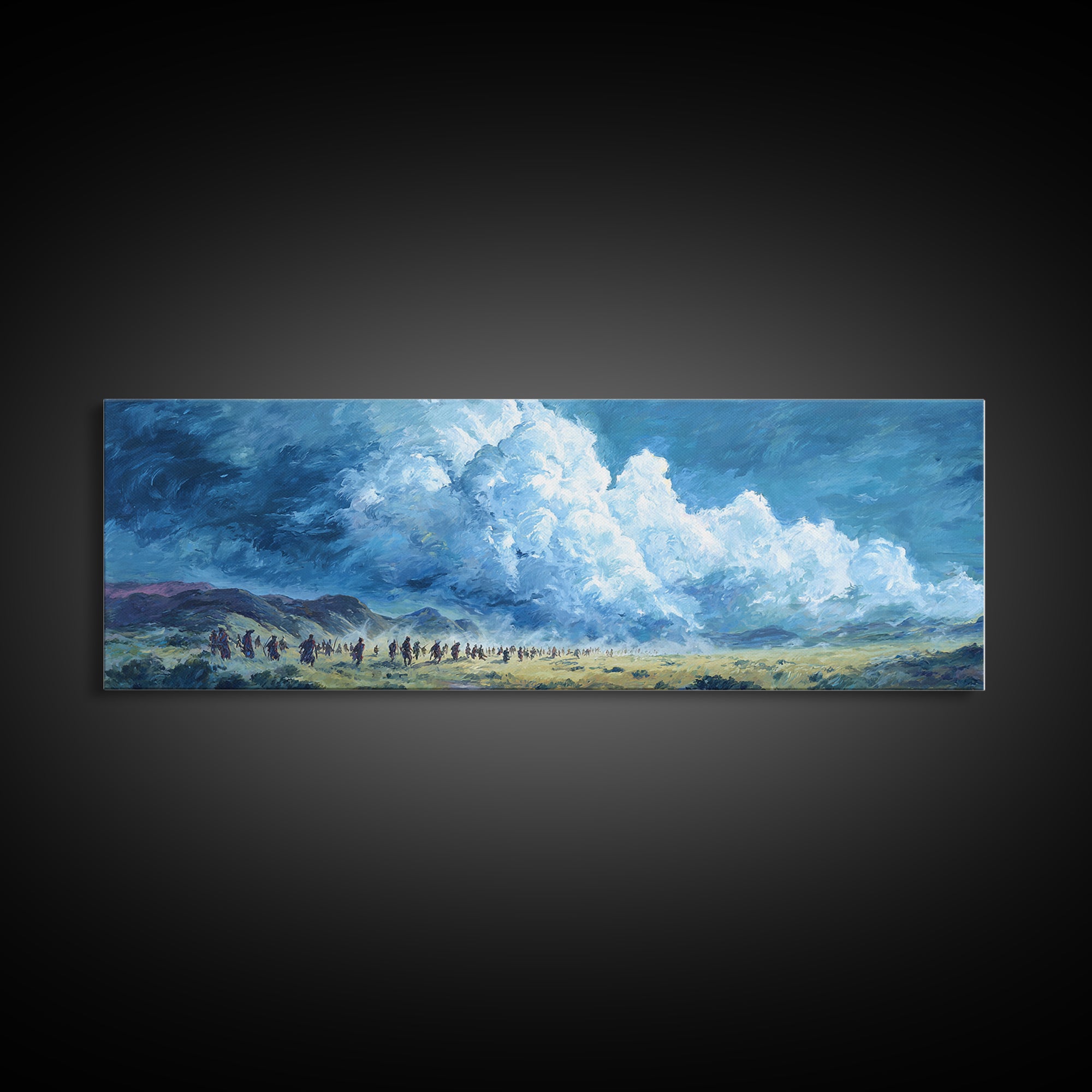 Blue Cloud Procession Wall Art, African Landscape Painting, Modern Canvas Decor, Serene Safari Living Room Art Print Gift