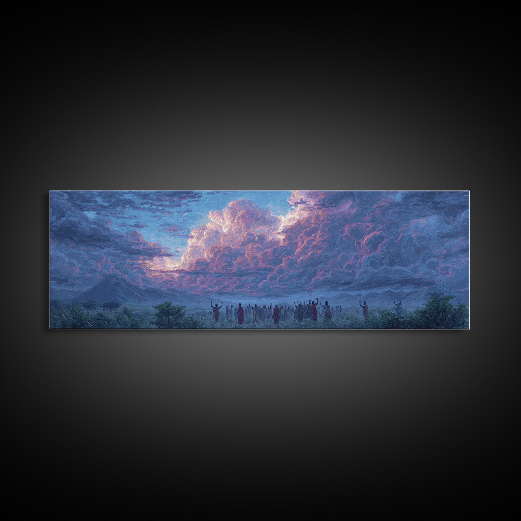 Purple Storm Gathering Wall Art, African Tribal Landscape Painting, Mystical Cloud Canvas Decor, Cultural Home Decor Gift