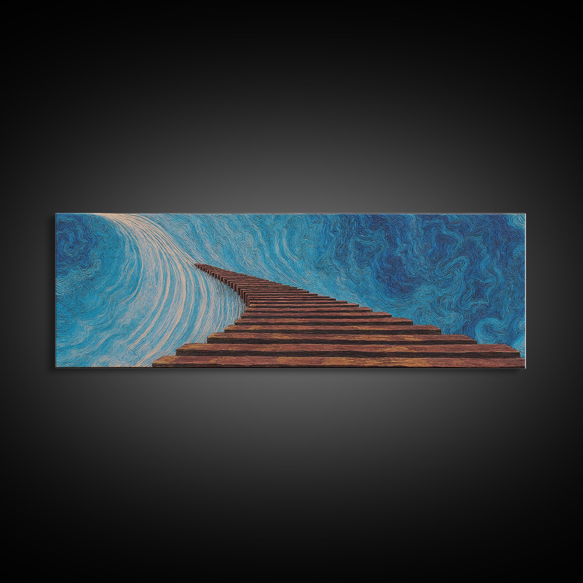 Surreal Wooden Stairway To Blue Sky, Abstract African Inspired Wall Art, Modern Canvas Art, Large Home Decor Gift, Statement Wall Decor