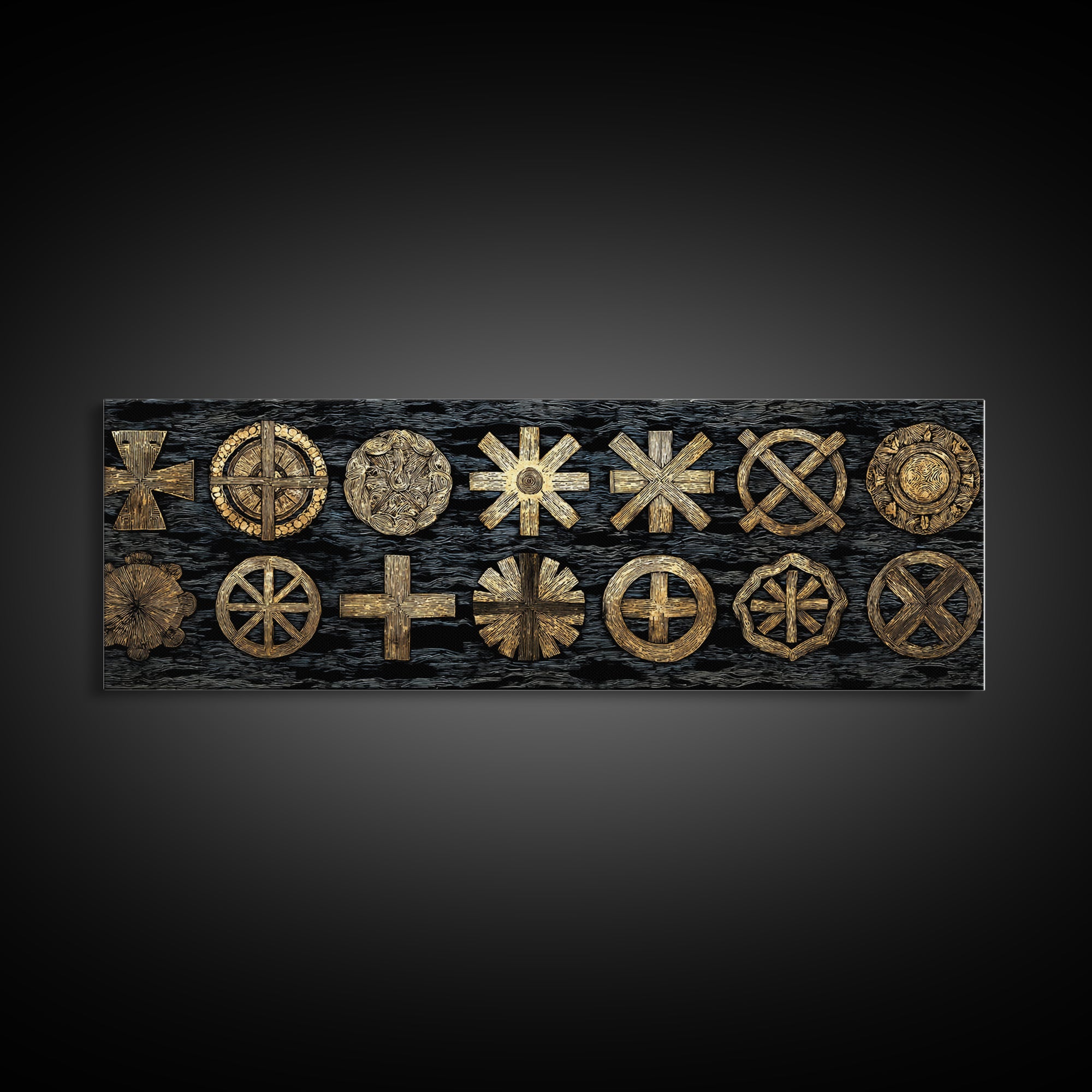 Gold Tribal Symbols On Black Texture, African Tribal Art Wall Art, Cultural Wall Decor, Ethnic Patterns, Bold Home Decor