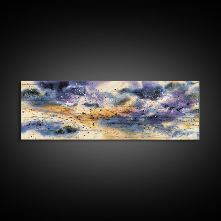 Stormy Abstract Horizon With Birds And Golden Light, African Inspired Canvas Print, Contemporary Wall Art, Elegant Home Decor