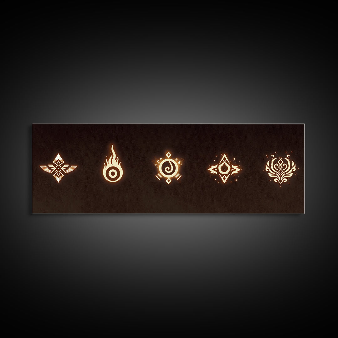 Glowing Tribal Element Symbols Wall Art, African Tribal Decor, Spiritual Canvas Print, Mystic Boho Home Decor Gift For Him