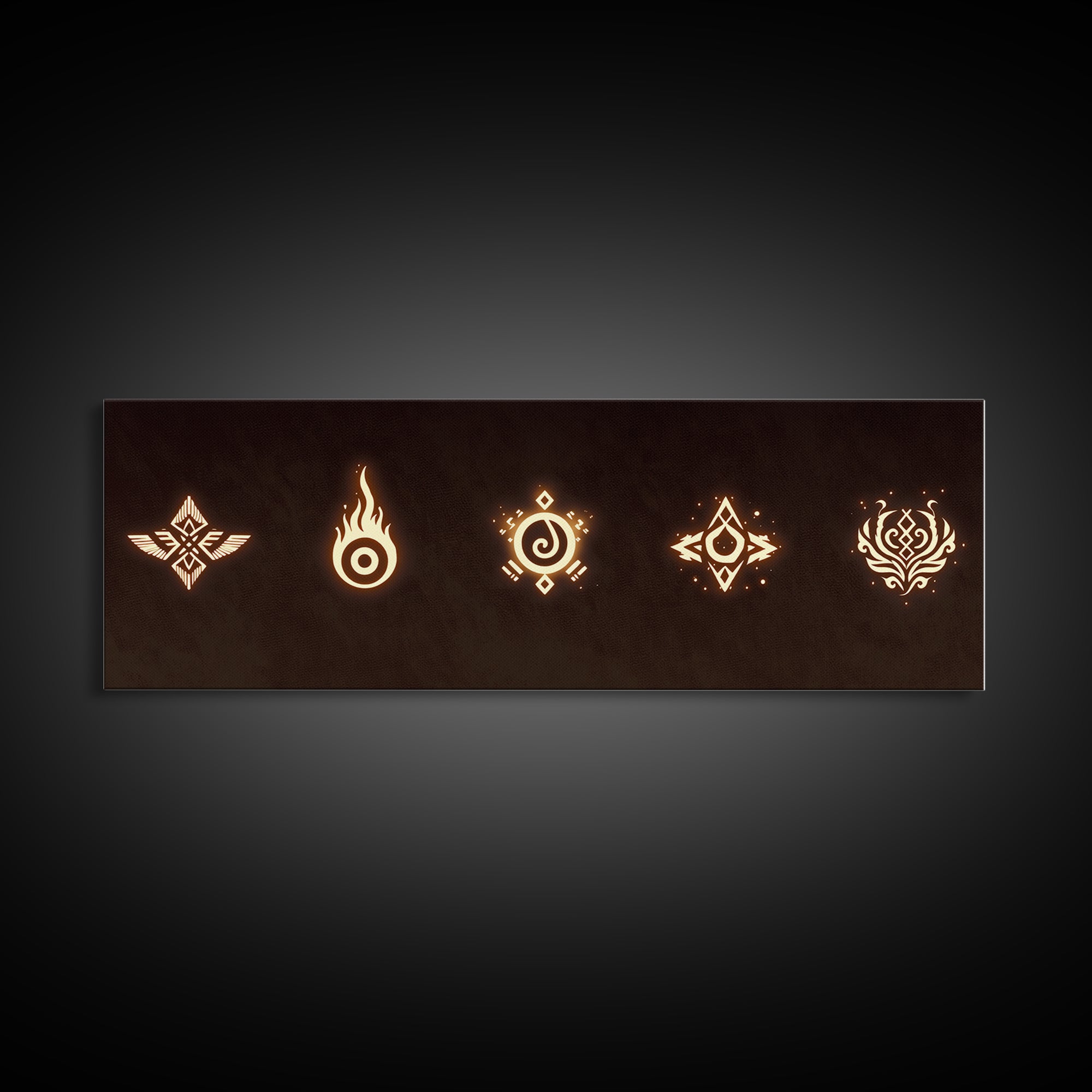 Glowing Tribal Element Symbols Wall Art, African Tribal Decor, Spiritual Canvas Print, Mystic Boho Home Decor Gift For Him