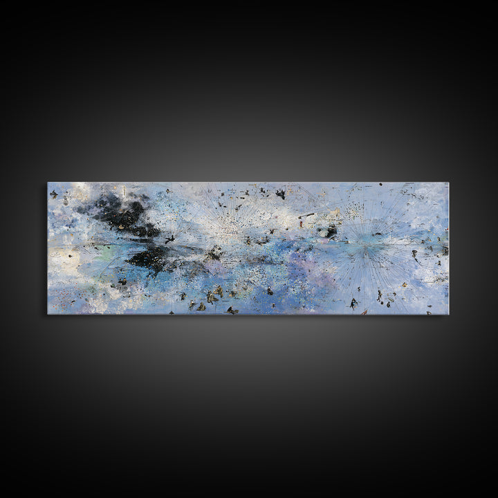 Pale Blue Black Gold Abstract Wall Art, Textured Canvas Print, Modern African Art Decor, Minimalist Office Decor Gift For Him