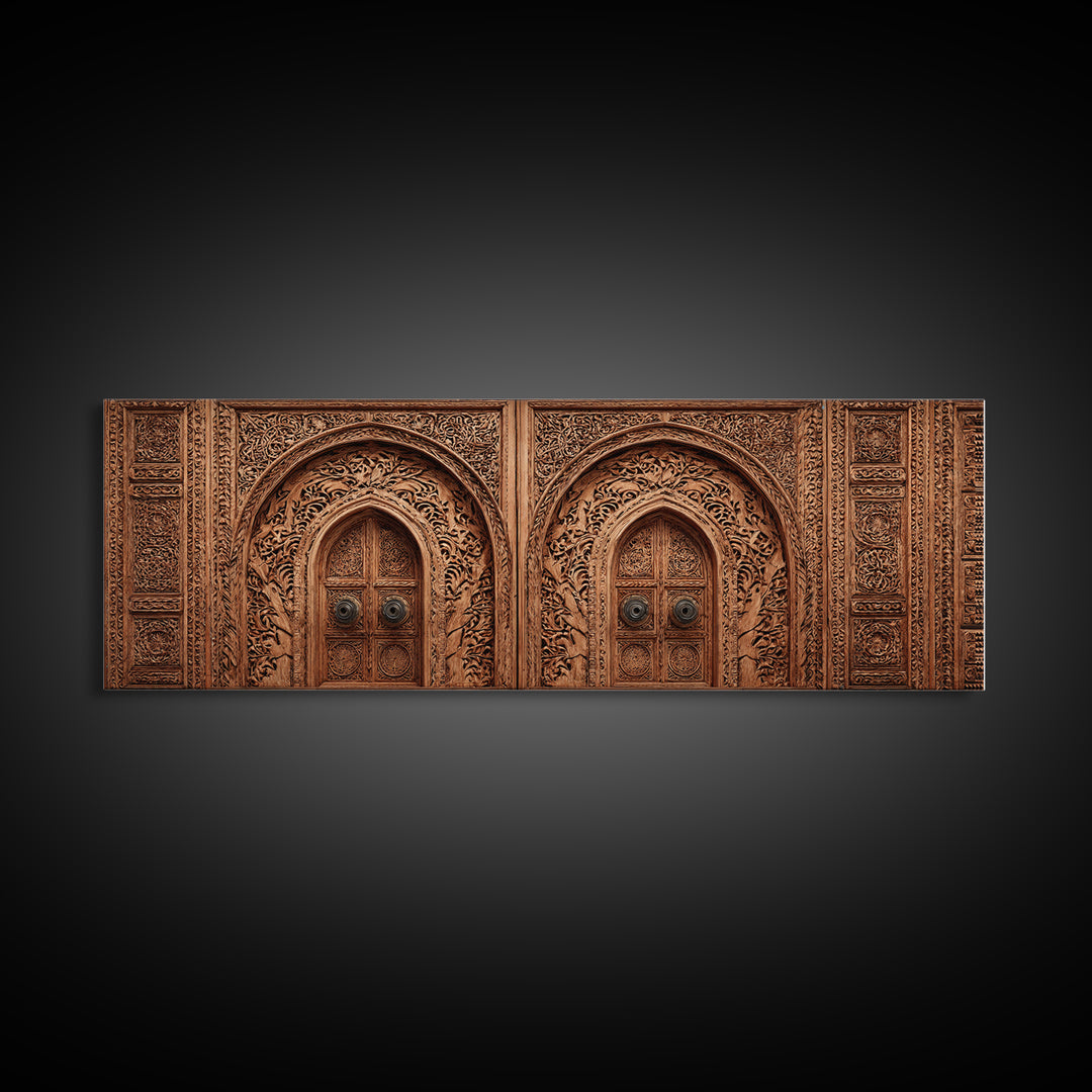 Carved Moroccan Double Door Framed Canvas Print, African Home Decor, Ethnic Wall Decor, Boho Wall Decor, Housewarming Gift