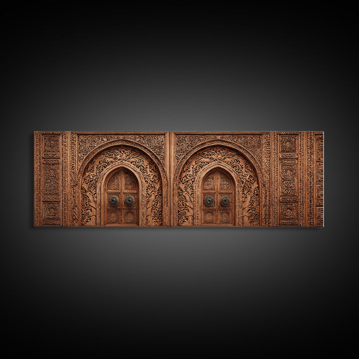 Carved Moroccan Double Door Framed Canvas Print, African Home Decor, Ethnic Wall Decor, Boho Wall Decor, Housewarming Gift