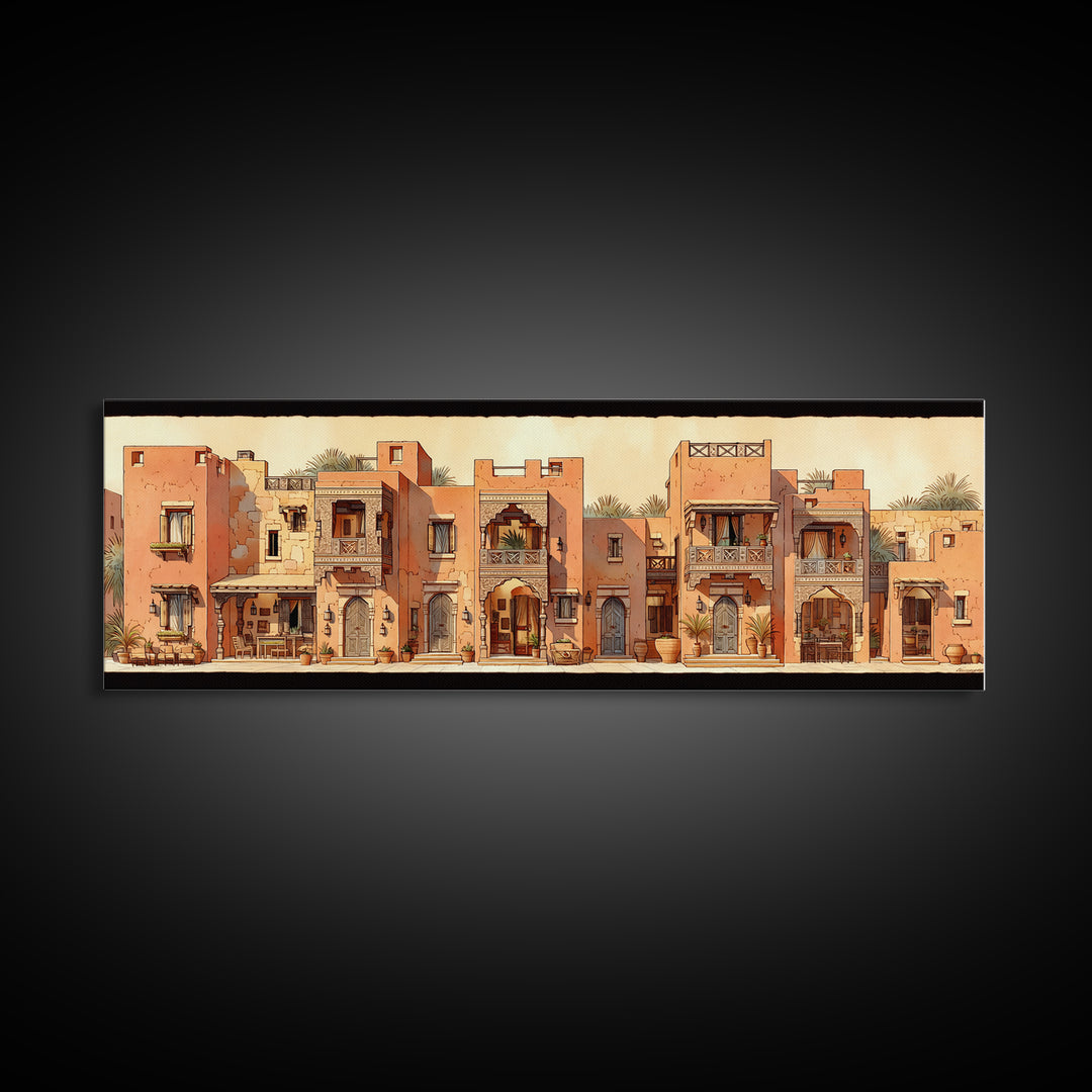 Terracotta Desert Town Facades Wall Art, Moroccan Architecture Poster, African Home Decor, Modern Canvas Print, Boho Wall Decor