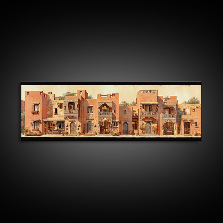 Terracotta Desert Town Facades Wall Art, Moroccan Architecture Poster, African Home Decor, Modern Canvas Print, Boho Wall Decor