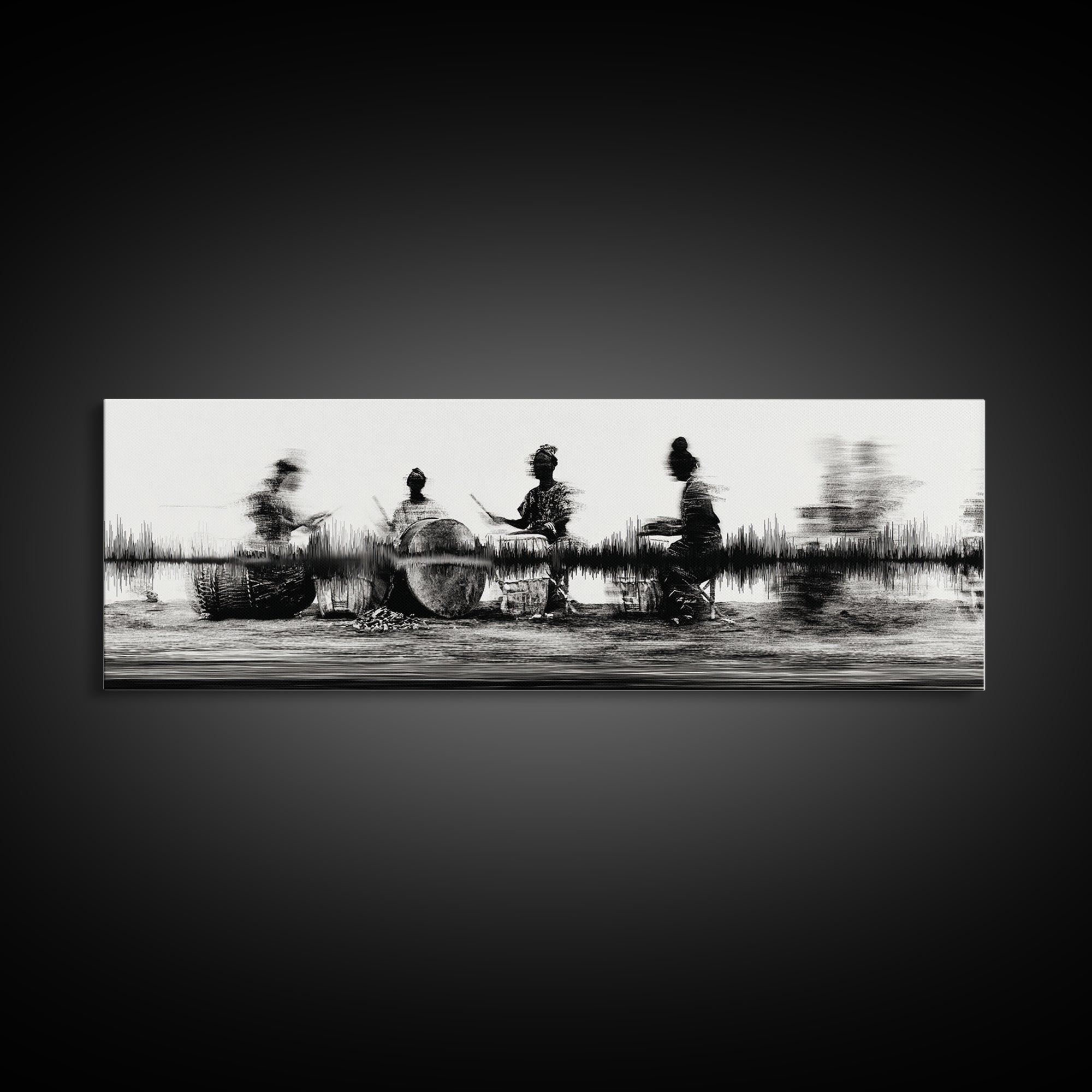Black And White African Drummers Silhouette Wall Art, Tribal Music Decor, Afrocentric Canvas Print, Cultural Living Room Art