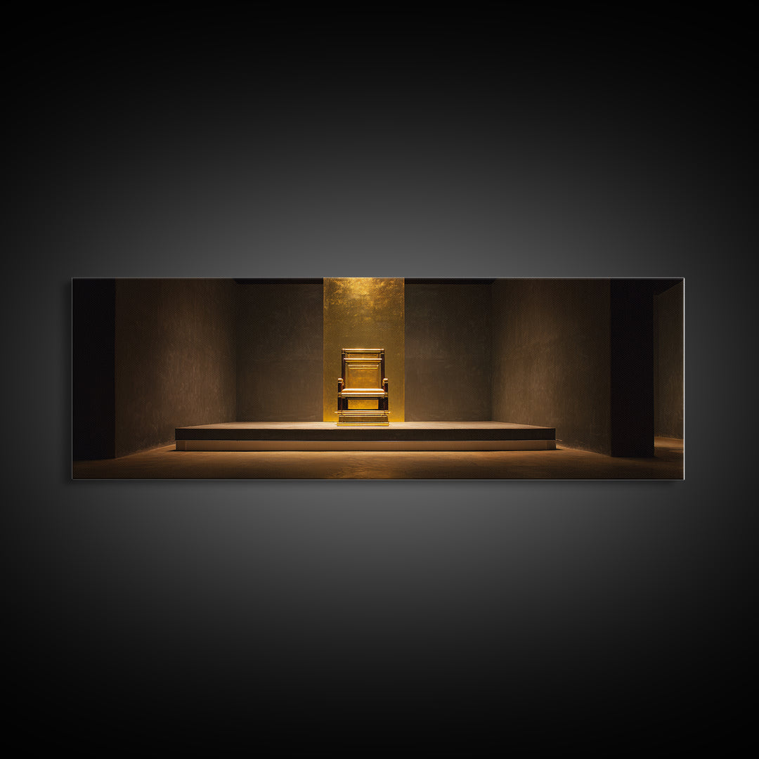 Golden Throne In Shadowed Sanctuary Canvas Print, Spiritual Wall Art, Black And Gold Art, Luxury Canvas Art, Bold Home Decor