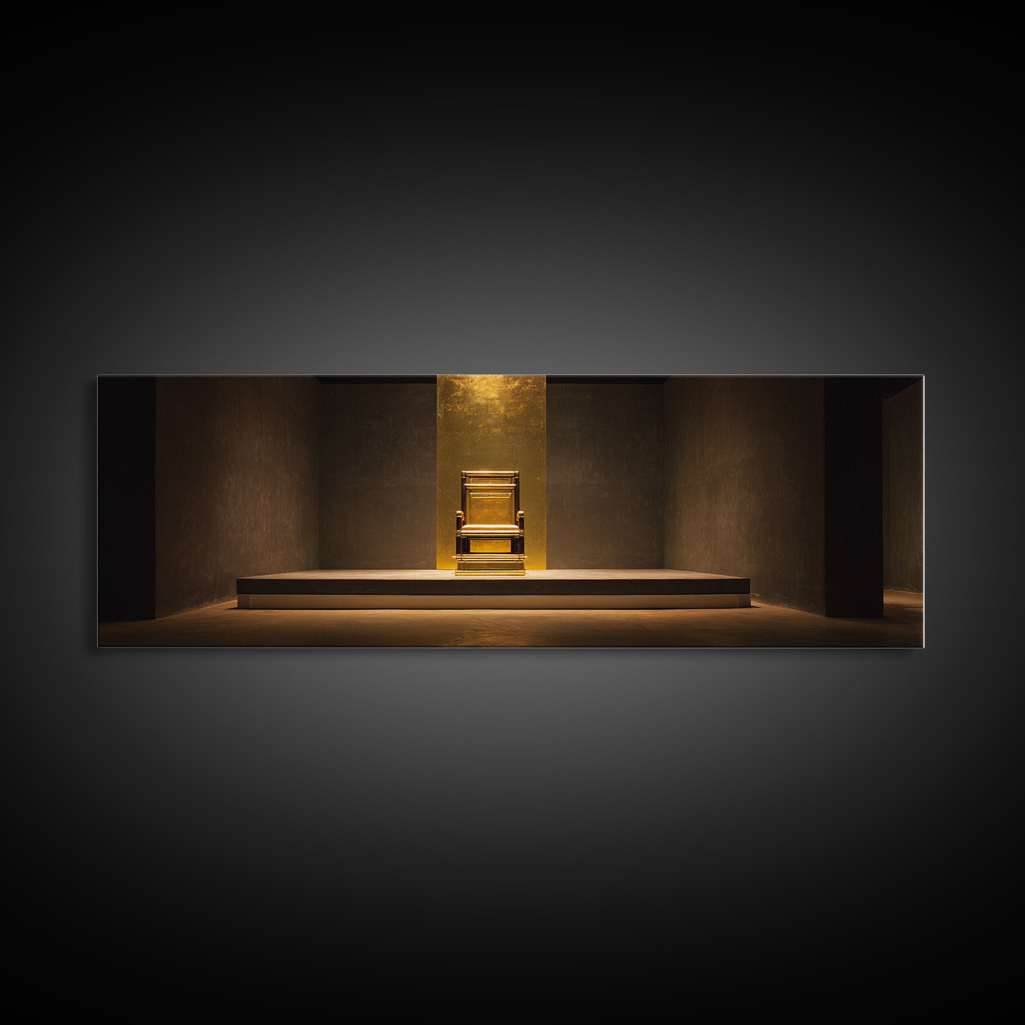 Golden Throne In Shadowed Sanctuary Canvas Print, Spiritual Wall Art, Black And Gold Art, Luxury Canvas Art, Bold Home Decor