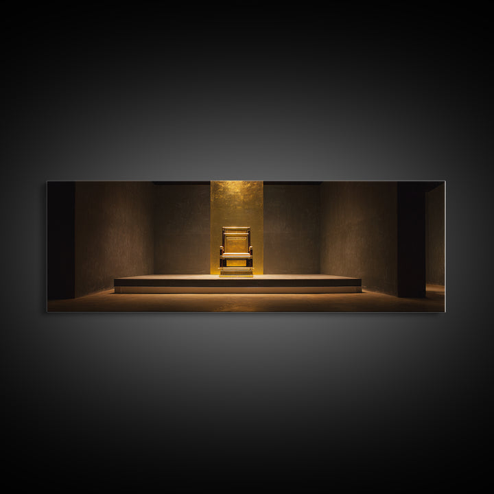 Golden Throne In Shadowed Sanctuary Canvas Print, Spiritual Wall Art, Black And Gold Art, Luxury Canvas Art, Bold Home Decor
