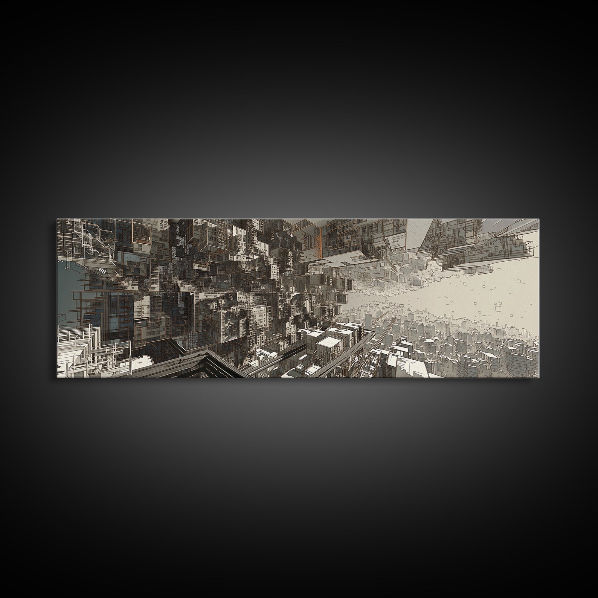 Futuristic Abstract Cityscape Corridor Wall Art, Urban Wall Art, Modern Canvas Art, Digital Art, Statement Wall Decor, Office Art