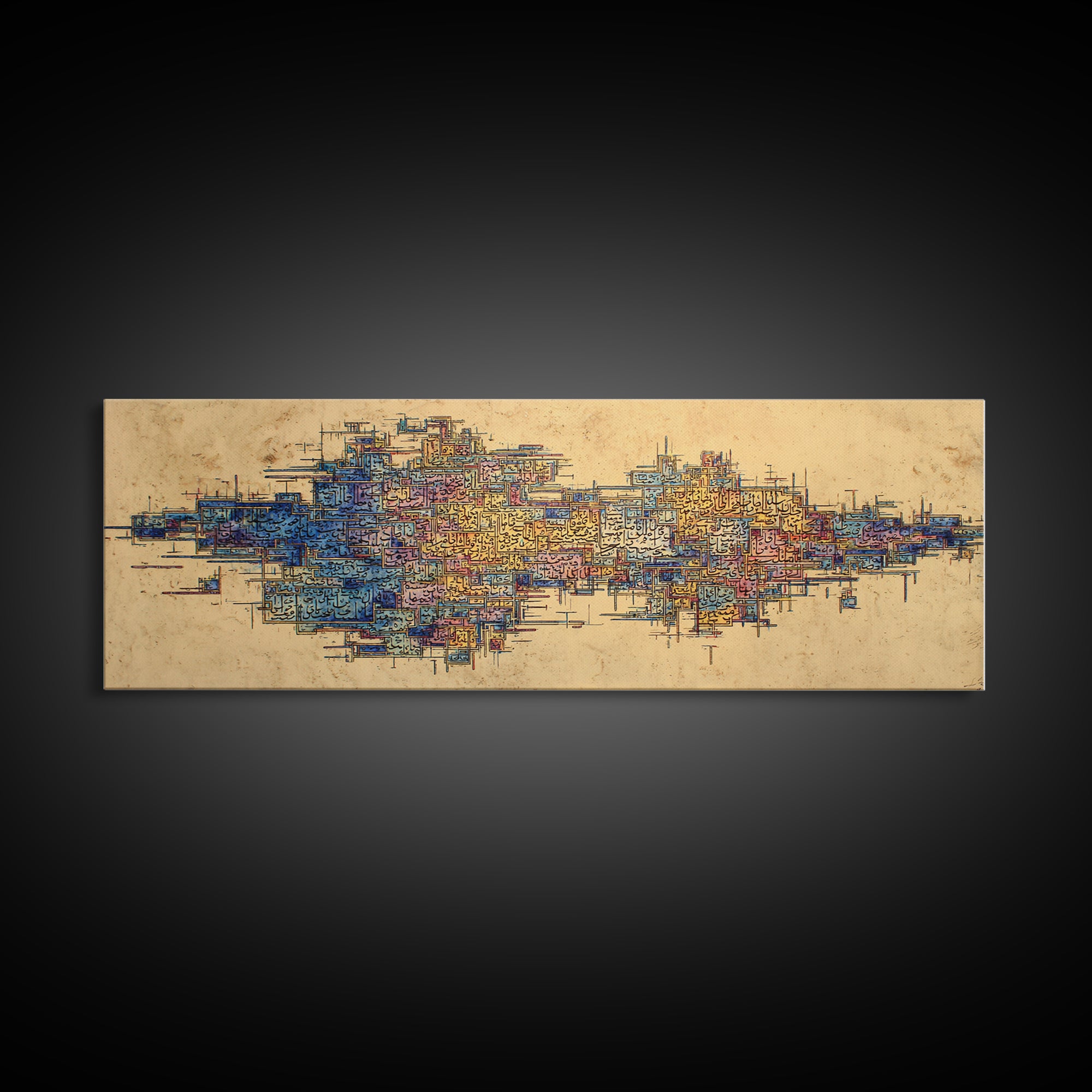 Abstract African City Map Canvas Print, Modern Geometric Wall Decor, Blue Orange Afrocentric Art, Panoramic Office Decor