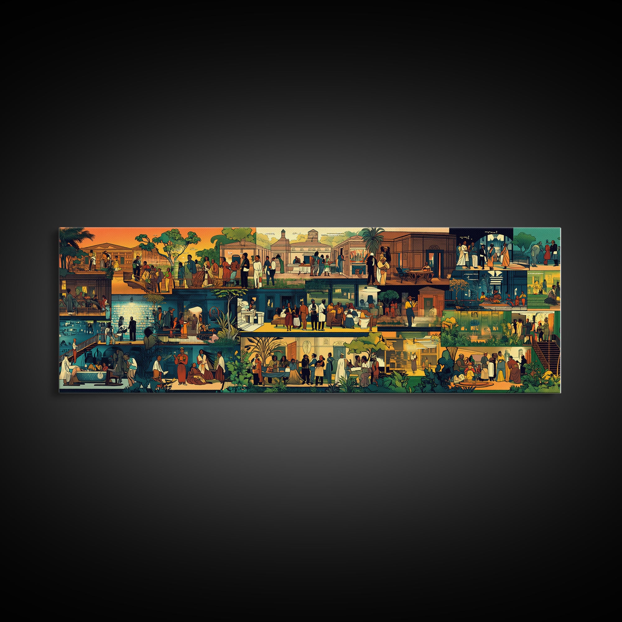 Vibrant African Village Scenes Wall Art, Narrative Marketplace Painting, Cultural Home Decor, Afrocentric Gallery Print Gift