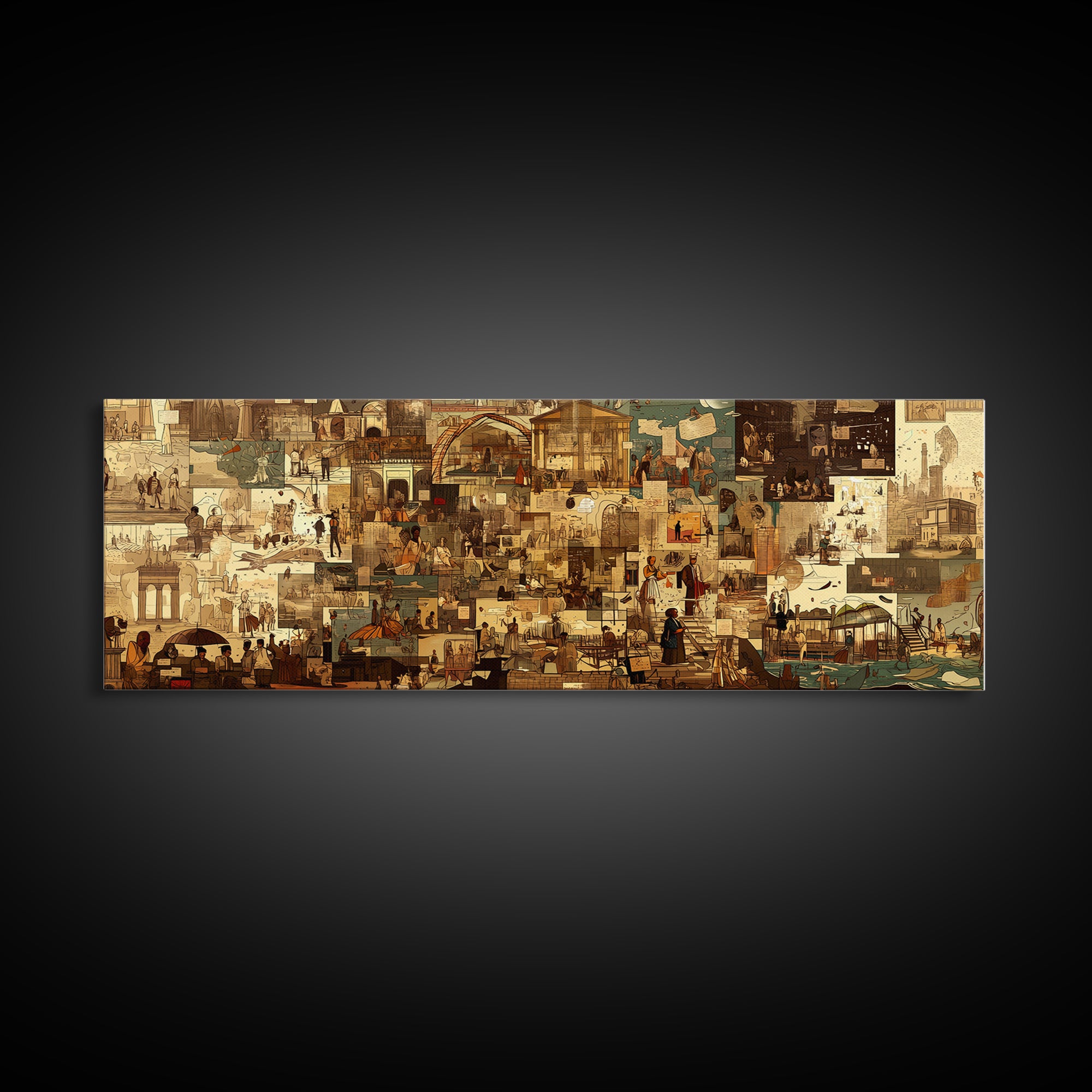 Sepia African Urban Collage Canvas Print, City Market Architecture, Modern African Art Decor, Neutral Living Room Artwork
