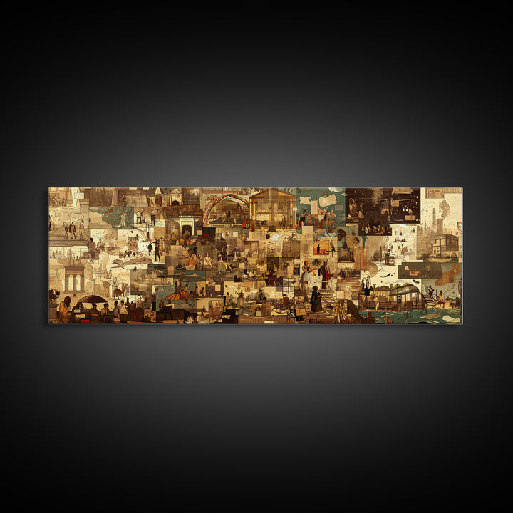 Sepia African Urban Collage Canvas Print, City Market Architecture, Modern African Art Decor, Neutral Living Room Artwork