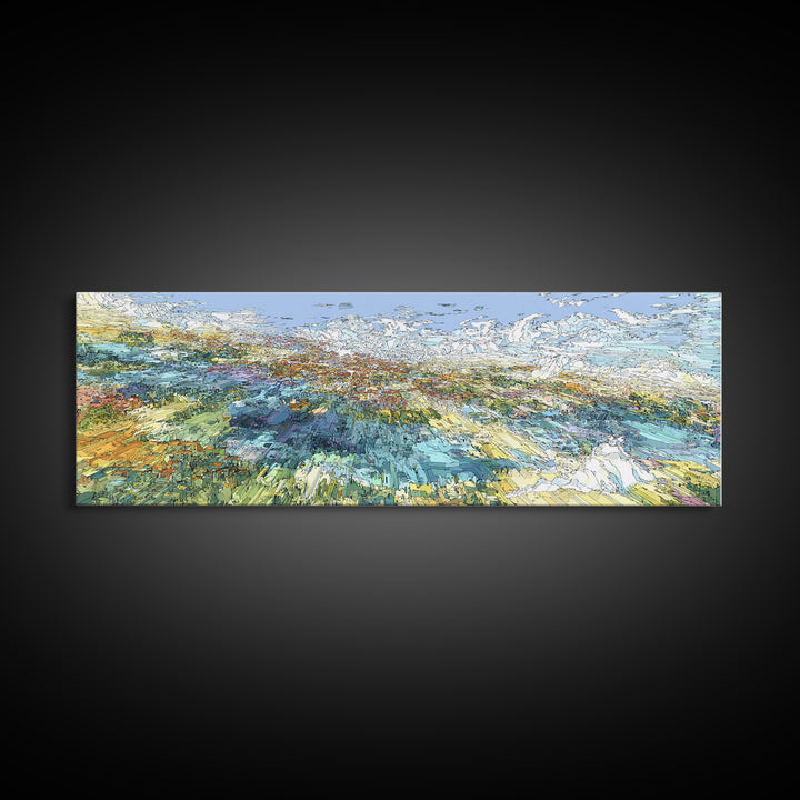 Wind Swept Abstract Coastal Fields Wall Art, Modern African Art Print, Textured Landscape Decor, Dreamy Panoramic Canvas