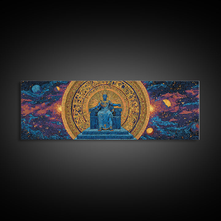 Cosmic African Goddess On Throne Canvas Print, Spiritual Wall Art, Afrocentric Decor, Gold Black Mystical Statement Piece