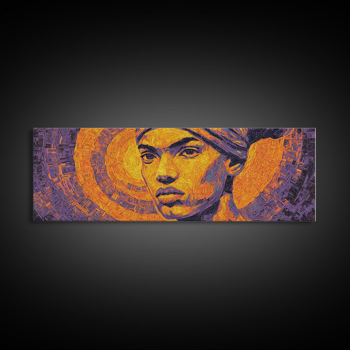Bold African Woman Geometric Portrait Canvas Print, Abstract Wall Art, Afrocentric Decor, Orange Purple Statement Piece Gift