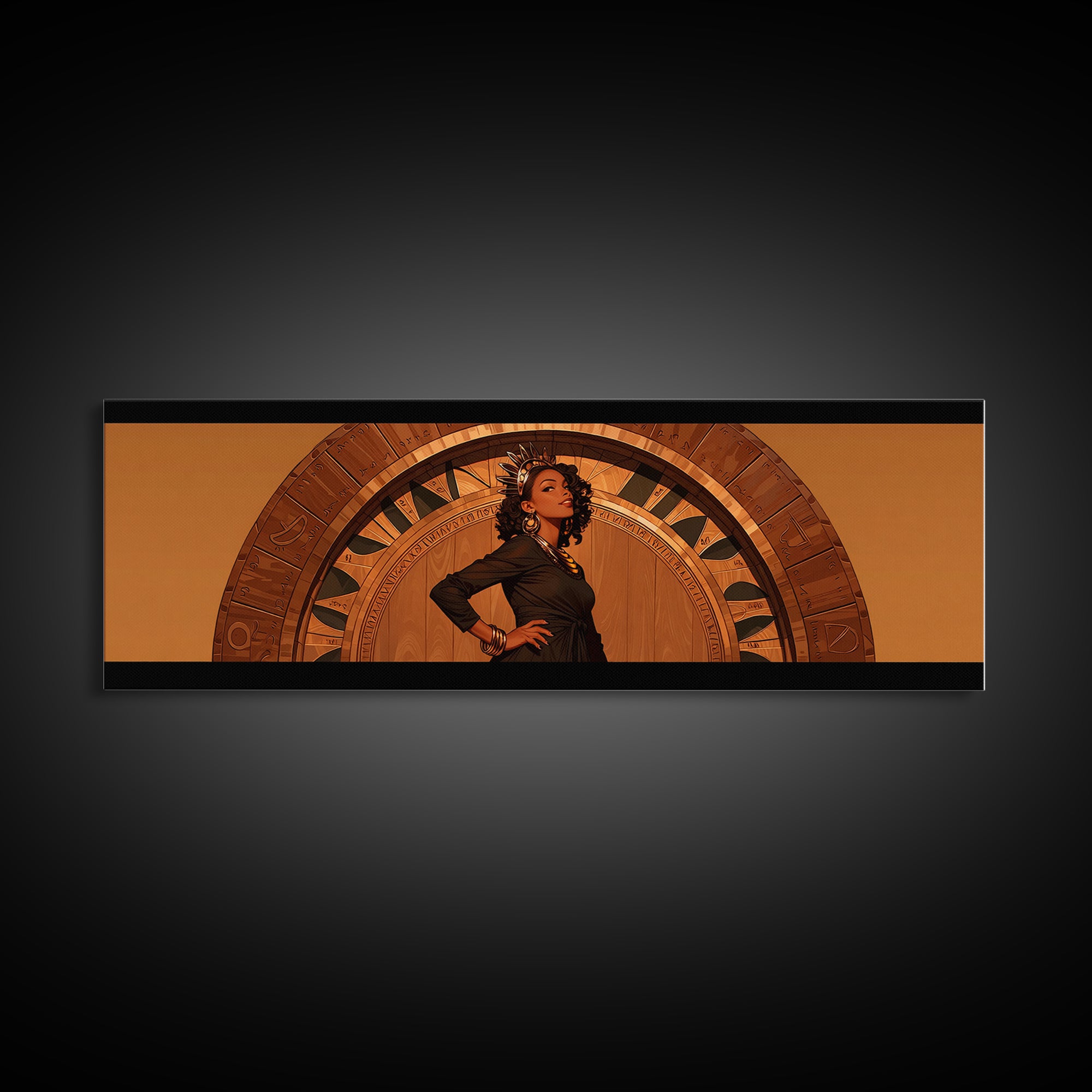 Elegant Black Woman Portrait In Orange Arch, African American Art Wall Art, Fashion Canvas Print, Stylish Home Decor Gift