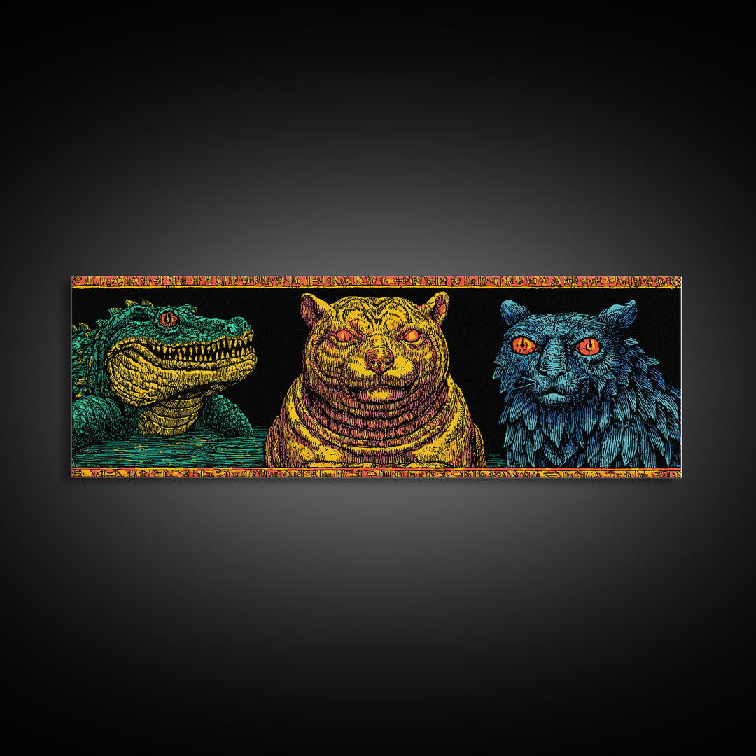 Crocodile Jaguar And Black Panther Portraits, African Safari Art Canvas Print, Jungle Wall Art, Bold Animal Home Decor Gift