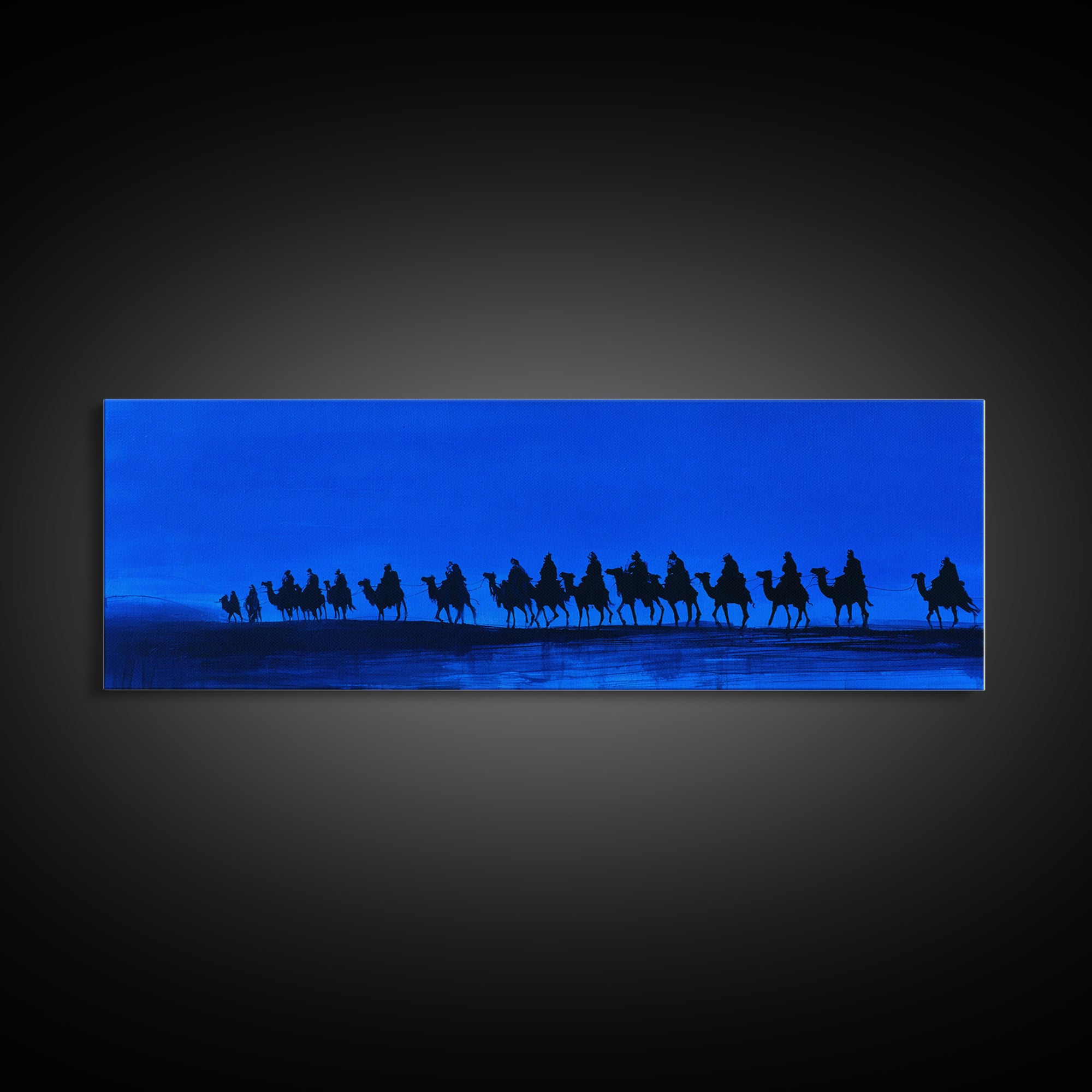 Blue Desert Camel Caravan Silhouette Wall Art, African Safari Art Print, Tuareg Travel Decor, Sahara Landscape Canvas Print