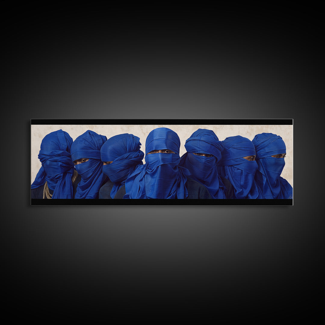 Blue Veiled Tuareg Men Portrait Wall Art, African Culture Art Print, Sahara Tribe Decor, Modern Afrocentric Canvas Print