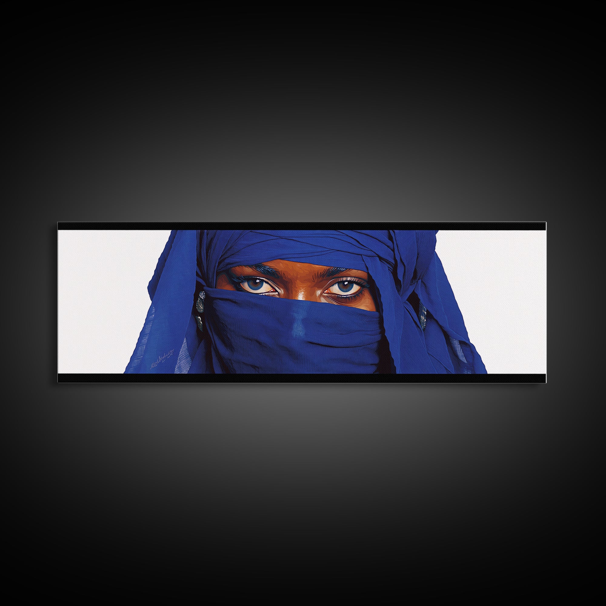 Blue Veiled Woman Eyes Portrait Wall Art, African Woman Art Print, Elegant Black Beauty Decor, Tuareg Canvas Print Gift For Her