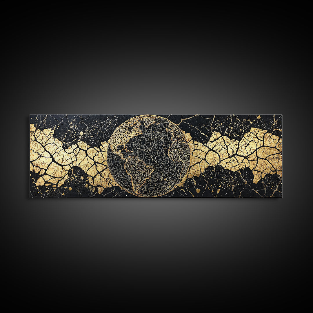 Golden World Map Globe Wall Art, African Travel Canvas Print, Black Gold Decor, Global Culture Office Art, Statement Gift