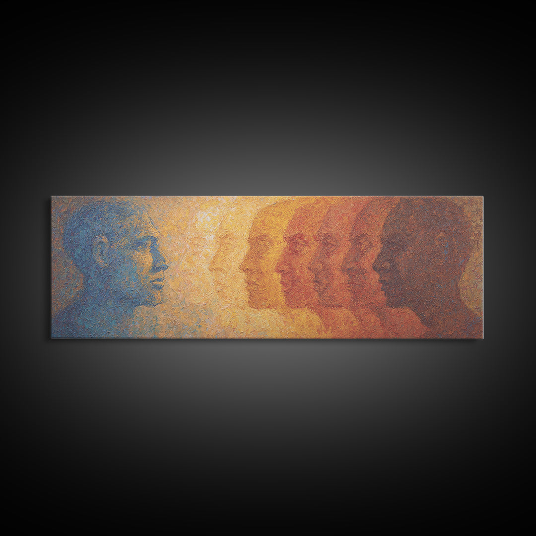 Blue And Amber African Faces Wall Art, Afrocentric Portrait, Modern Black Culture Decor, Abstract Panoramic Canvas Home Gift