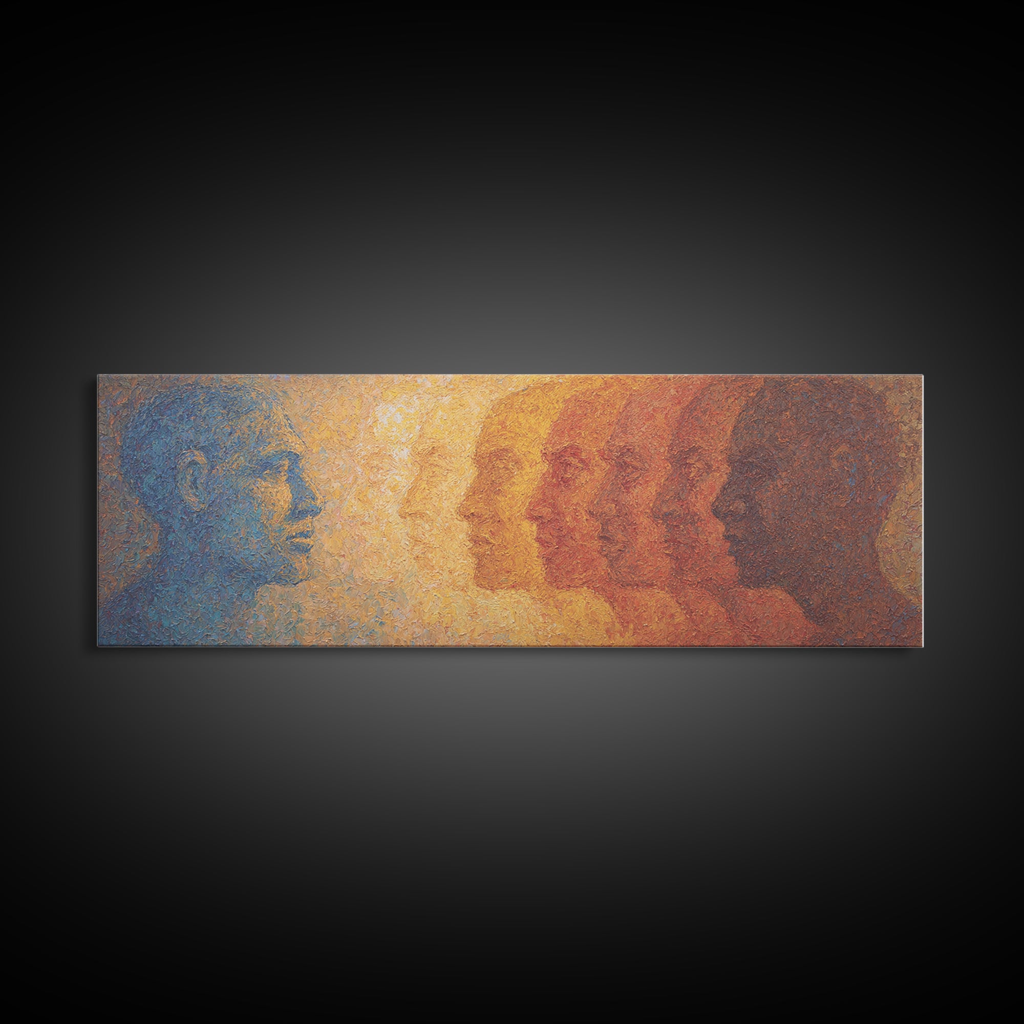 Blue And Amber African Faces Wall Art, Afrocentric Portrait, Modern Black Culture Decor, Abstract Panoramic Canvas Home Gift