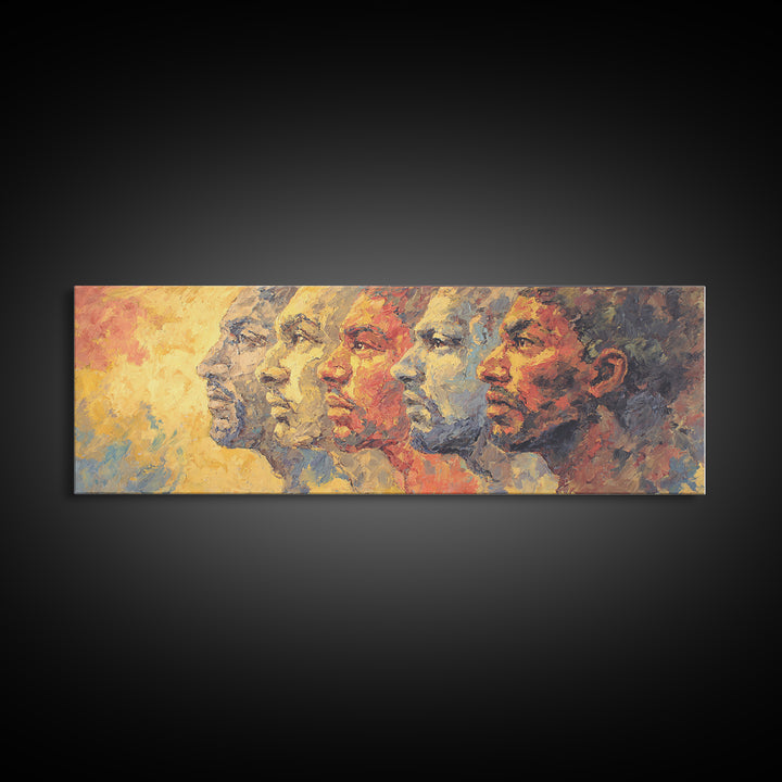 Textured African Ancestral Profiles Canvas Print, Afrocentric Wall Decor, Black History Portrait, Panoramic Art Gift For Home