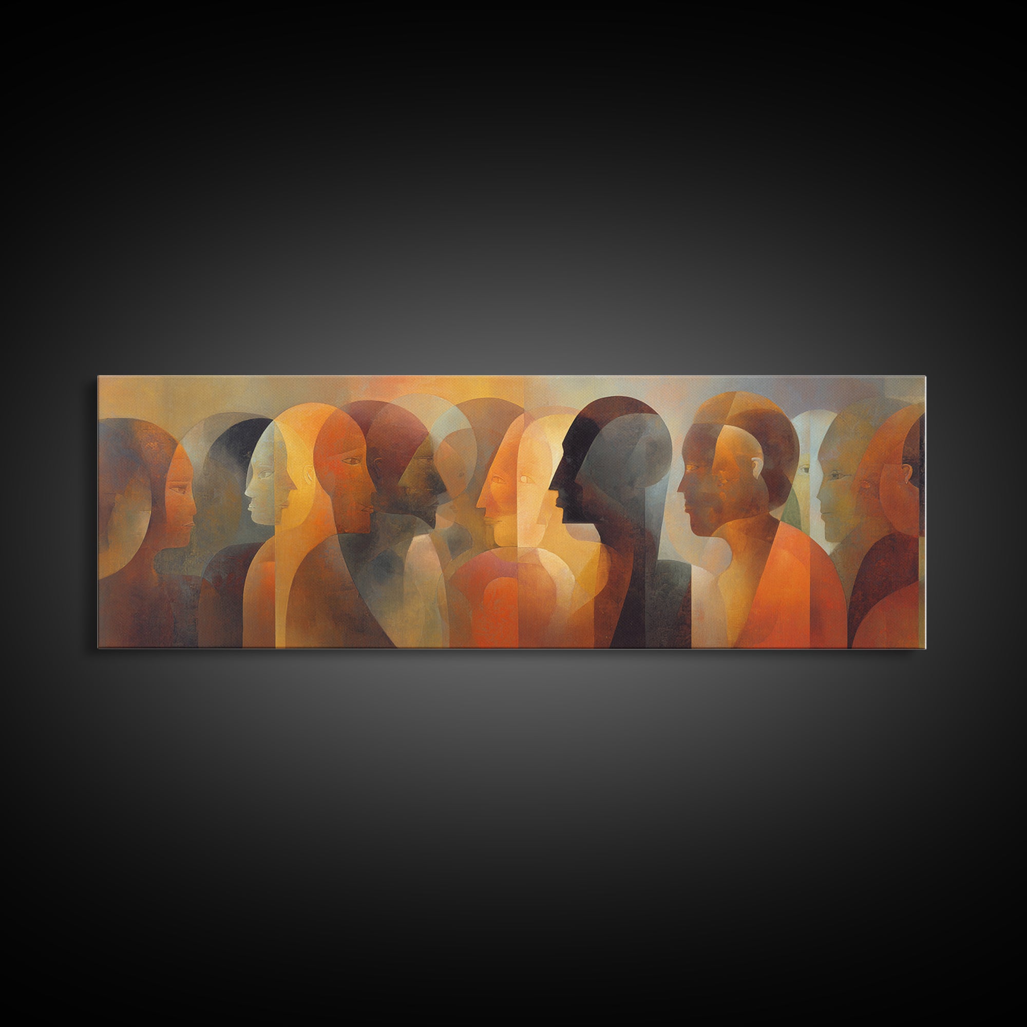 Layered African Dialogue Wall Art, Modern Afrocentric Abstract Faces, Black Culture Decor, Earth Tone Panoramic Print For Living Room