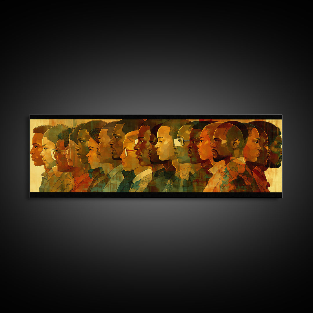 Panoramic African Diaspora Headphones Canvas Print, Modern Black People Art, Afrocentric Culture Wall Decor Gift For Music Lovers