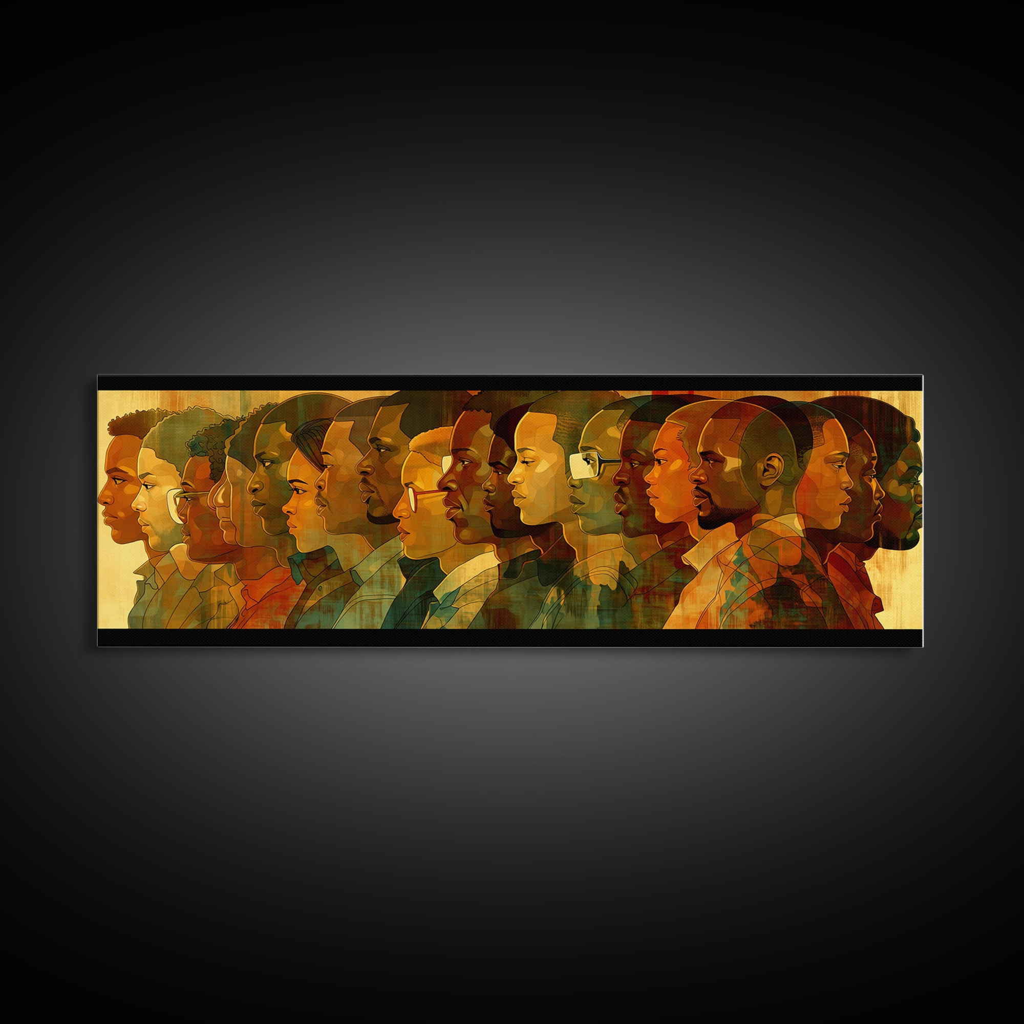Panoramic African Diaspora Headphones Canvas Print, Modern Black People Art, Afrocentric Culture Wall Decor Gift For Music Lovers