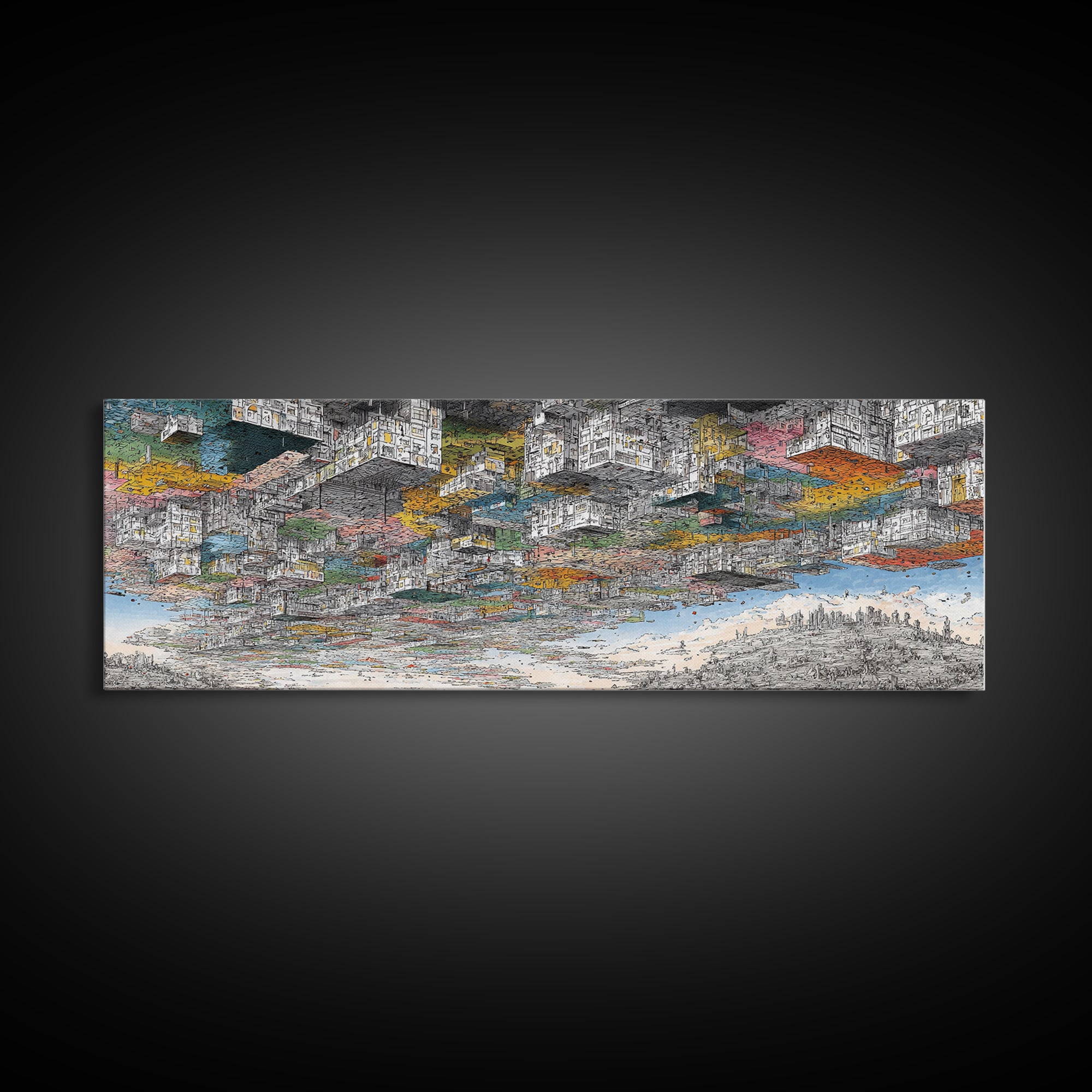 Abstract African Coastal City Wall Art, Urban Landscape Sketch, Modern Black Culture Decor, Panoramic Travel Print Home Gift