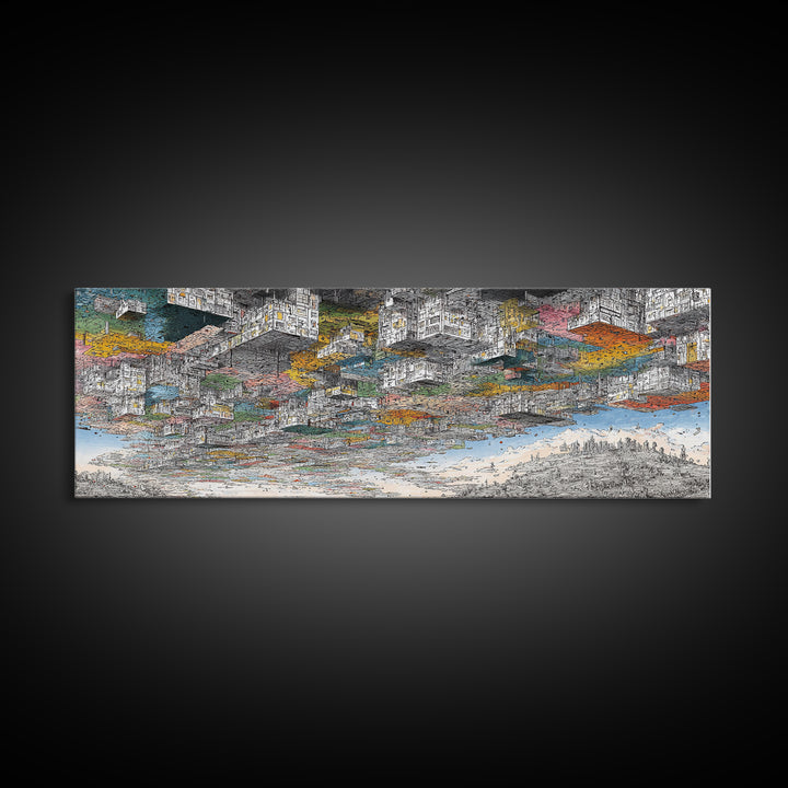 Abstract African Coastal City Wall Art, Urban Landscape Sketch, Modern Black Culture Decor, Panoramic Travel Print Home Gift
