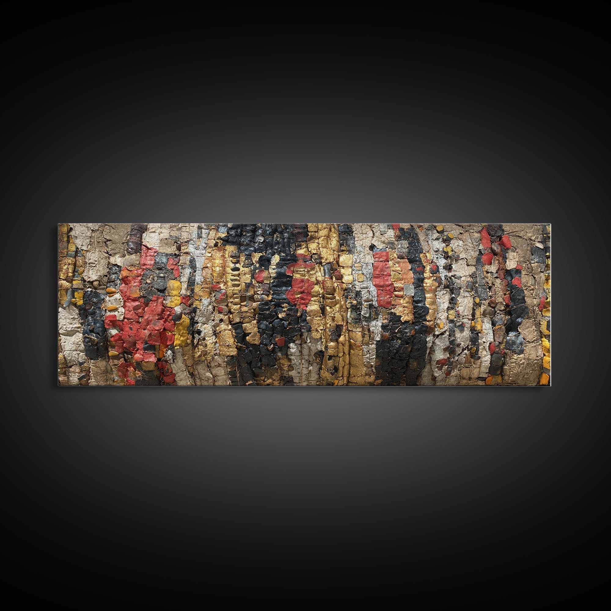 Textured Tribal Figures In Red Black And Gold Wall Art, African Abstract Painting, Afrocentric Decor, Cultural Canvas Print