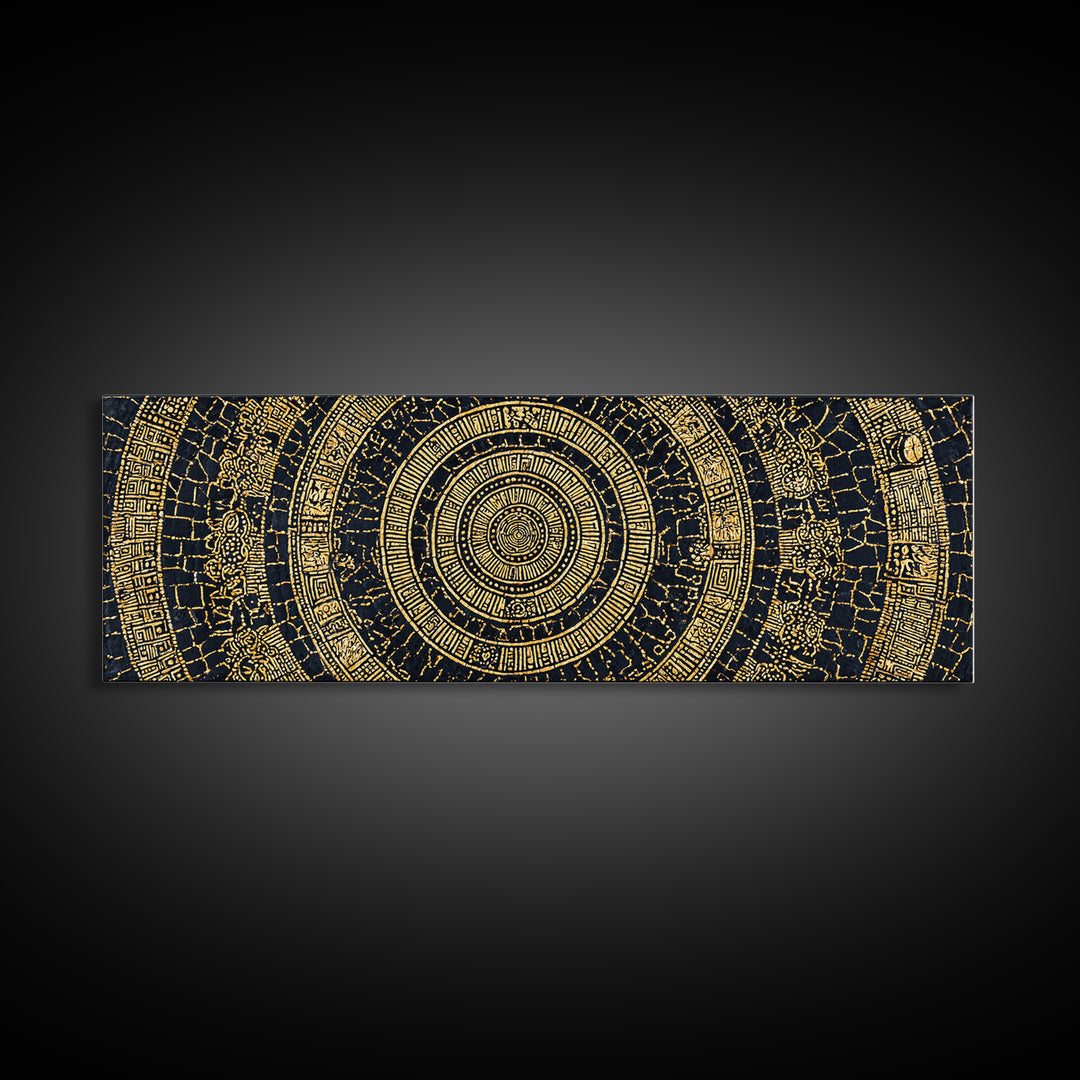 Gold Tribal Mandala On Black Canvas Print, African Patterns, Geometric Wall Art, Luxury Afrocentric Home Decor Gift For Him