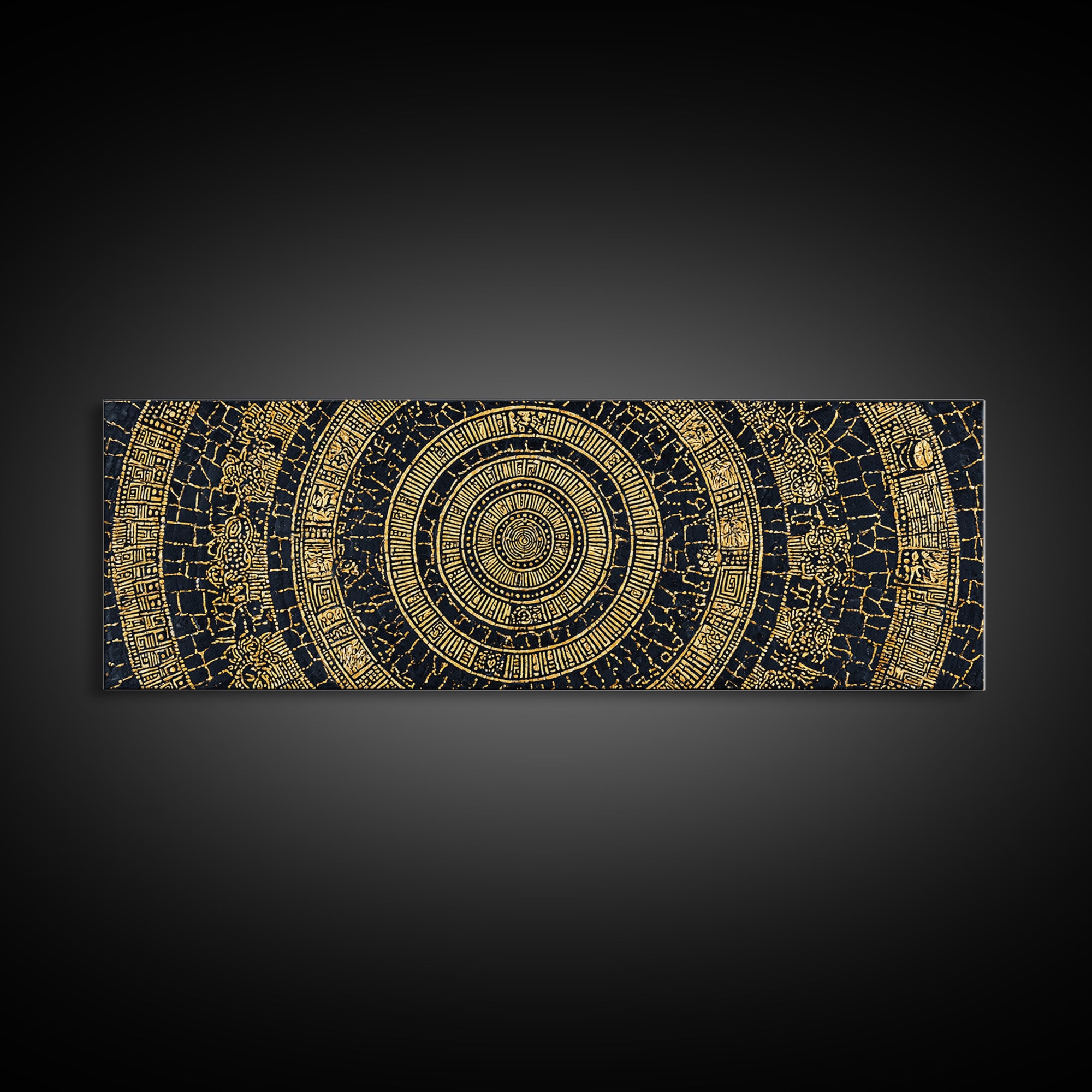 Gold Tribal Mandala On Black Canvas Print, African Patterns, Geometric Wall Art, Luxury Afrocentric Home Decor Gift For Him