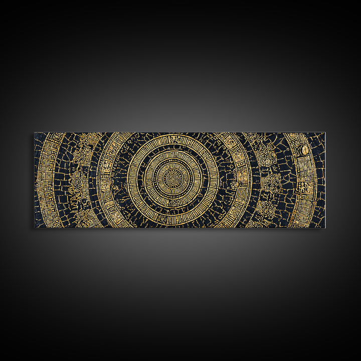Gold Tribal Mandala On Black Canvas Print, African Patterns, Geometric Wall Art, Luxury Afrocentric Home Decor Gift For Him