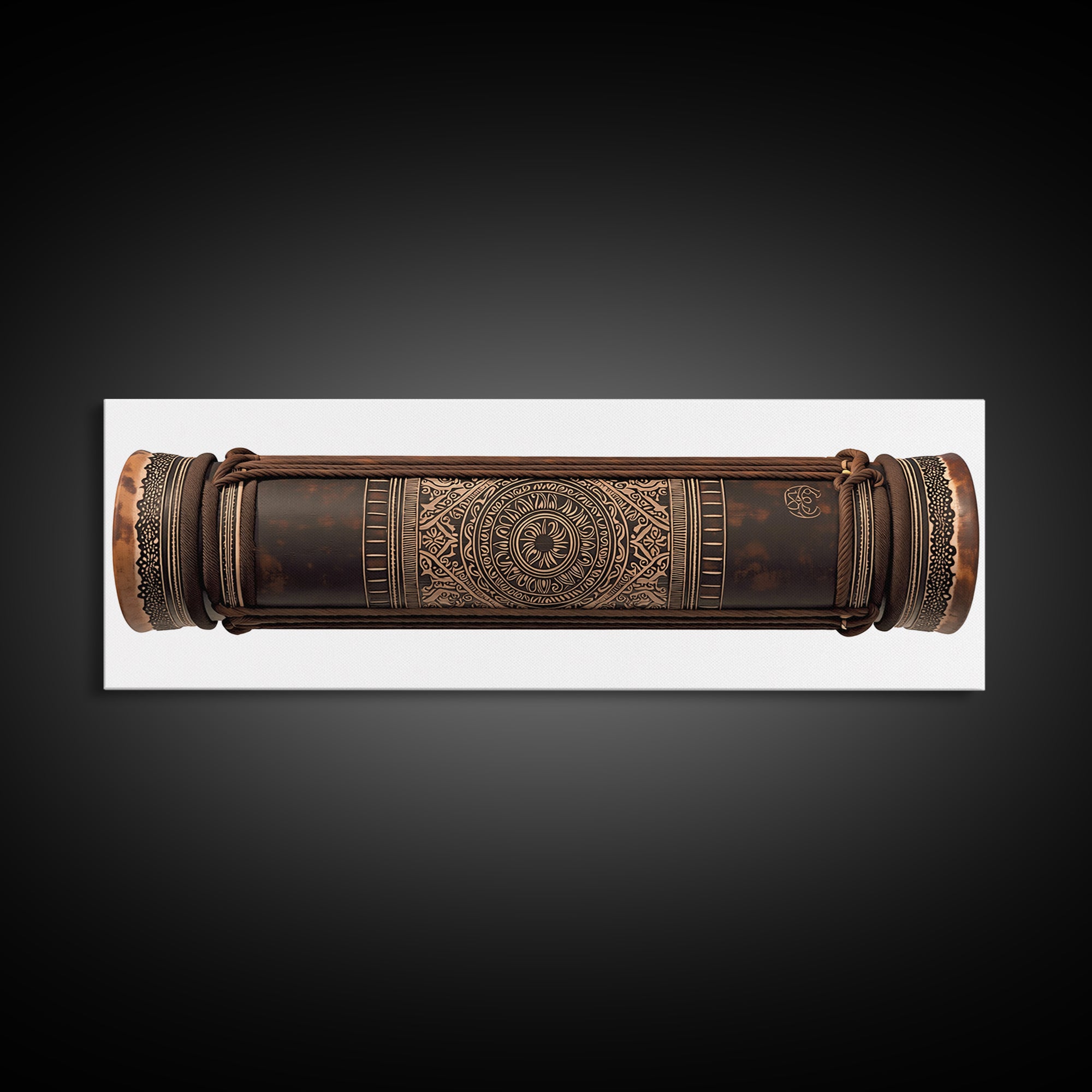 Carved Tribal Drum Cylinder In Brown Wood Canvas Print, African Sculpture Art, Ethnographic Wall Decor, Handmade Style Gift