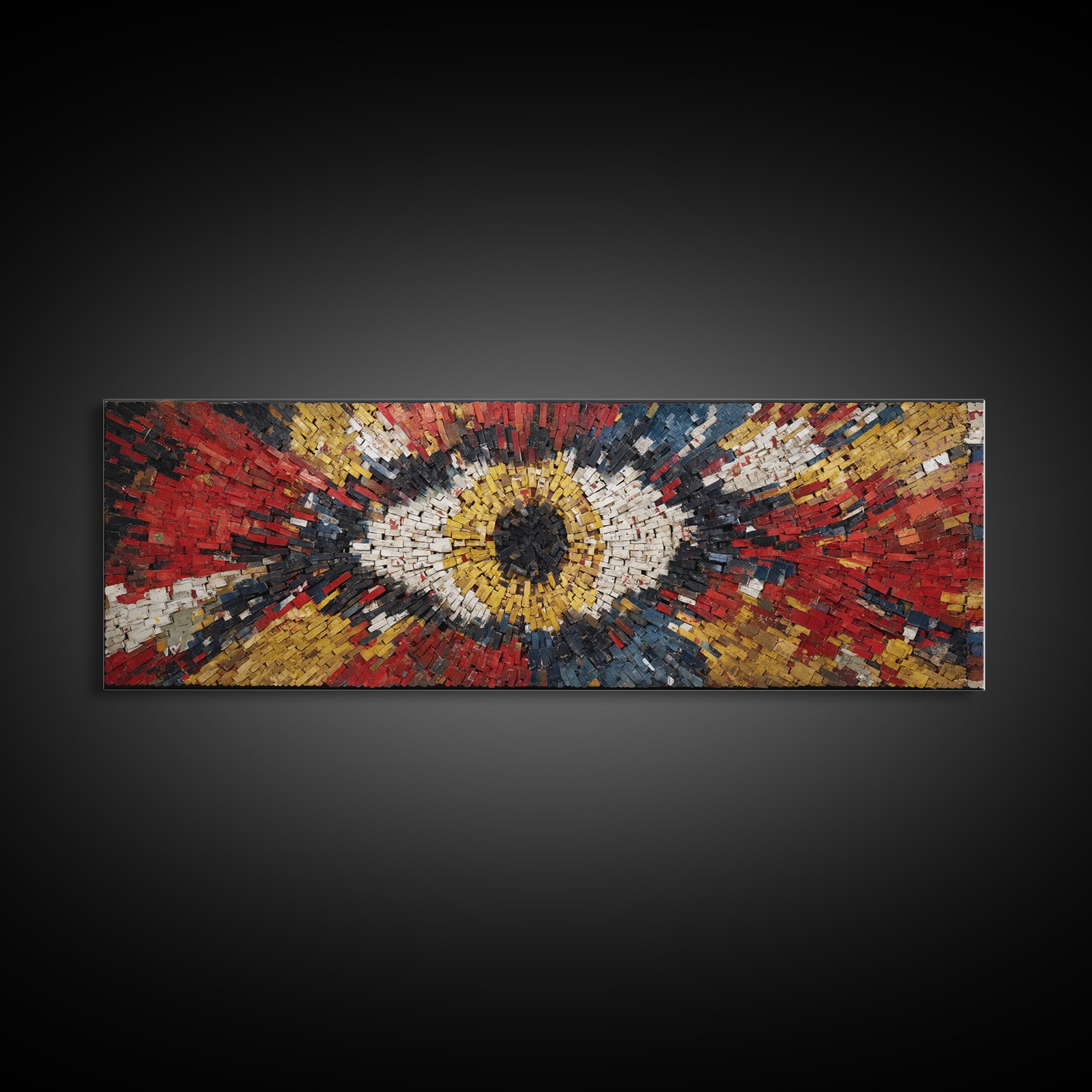 Exploding Eye Mosaic In Red Gold And Navy Framed Canvas Print, Abstract African Art, Bold Statement Wall Decor For Living Room